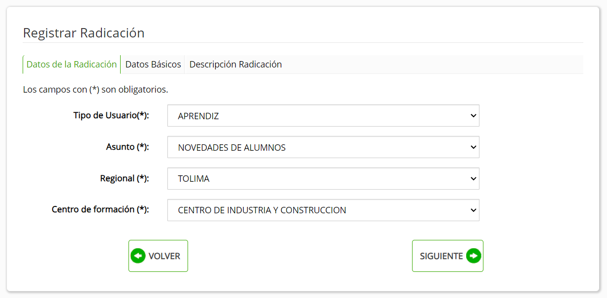 Crear solicitud