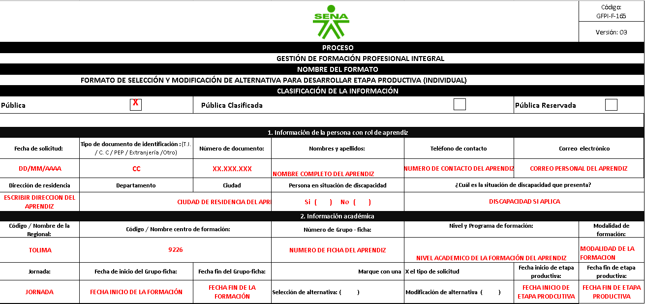 Datos del aprendiz - Selección EP