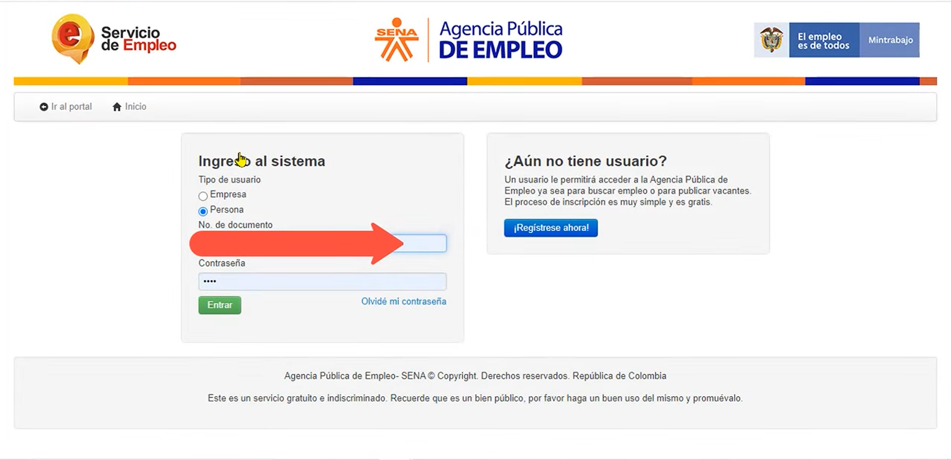 Pantalla de inicio de sesión de la APE