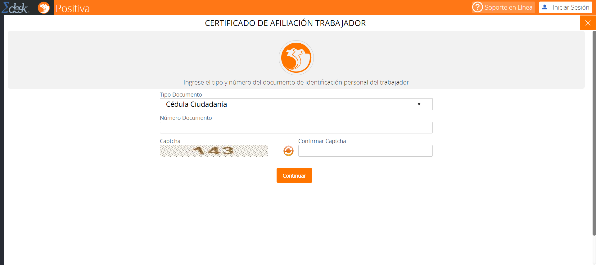 Formulario para ingresar tipo y número de documento