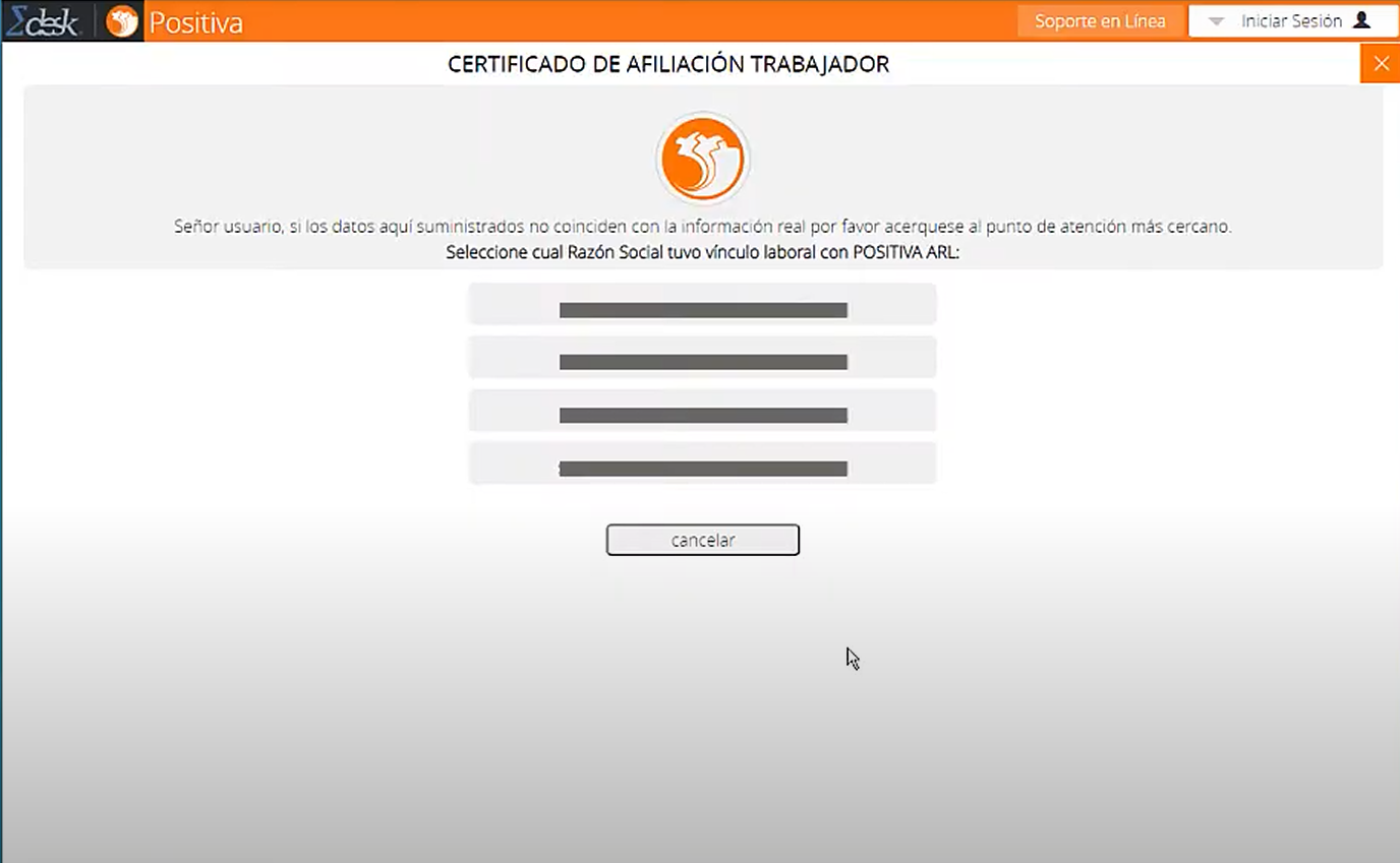 Selección de opción correspondiente