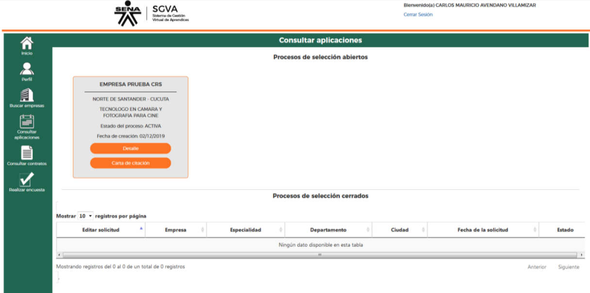 Consultar aplicaciones