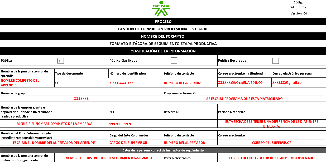 Encabezado de bitácora: datos empresa y jefe