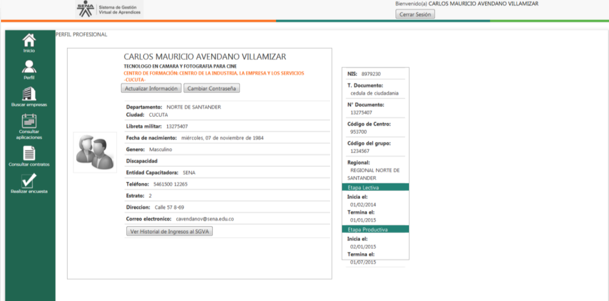 Menú de Perfil
